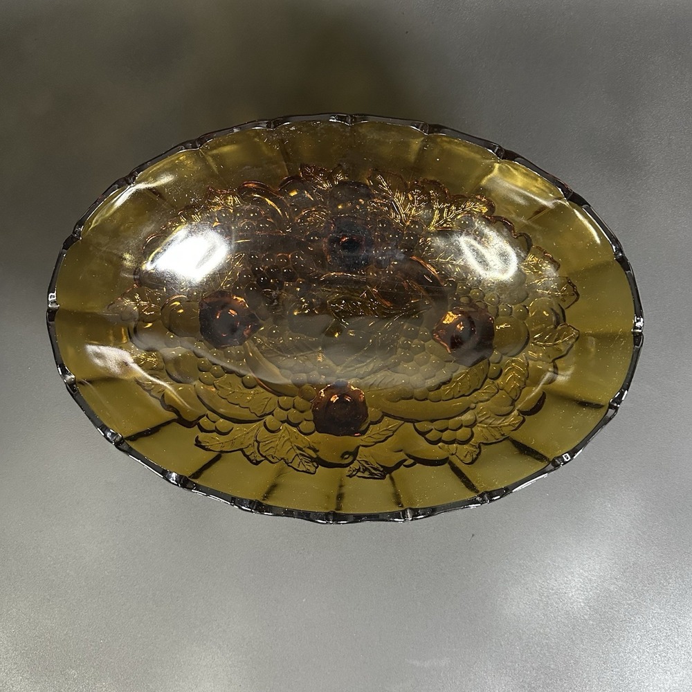 Indiana Glass Garland Amber 12 1/4" Oval Footed Bowl, Vintage‎